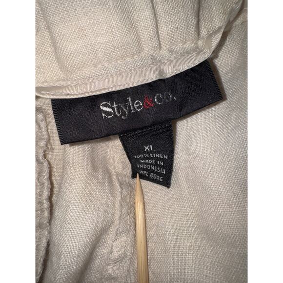 Y2K Wide Leg 100% Linen Pants Women XL Embellished Rhinestones Cream Beige - Picture 5 of 5